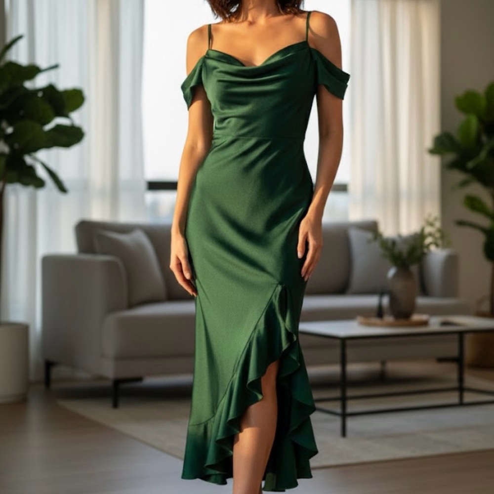 Elegant Green Off-Shoulder Dress